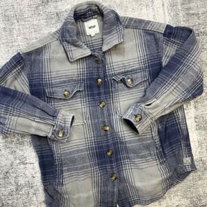 Aerie Flannel Shacket‎ Womens Small Blue Plaid Heavyweight Oversized Pockets Top